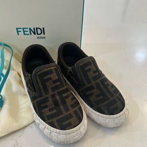 Fendi Kids Black and Tan Slip-On Sneakers